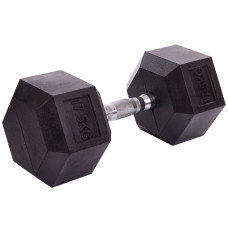 Гантель цільна шестигранна гексагональна обгумована Sport SC-80075-17_5 1шт 17,5кг чорний