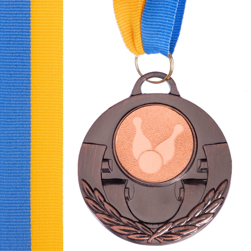 Медаль спортивна зі стрічкою тематична Sport AIM Боулінг C-4846-0006 ø5см золото, срібло, бронза