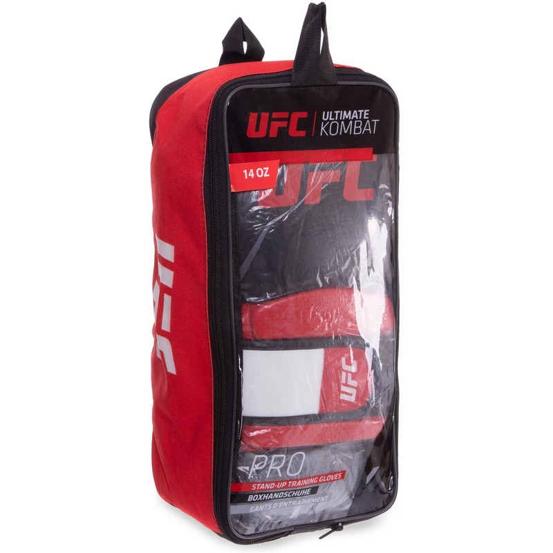 Рукавиці боксерські на липучці шкіряні UFC PRO Training UHK-69991 16унцій червоний-чорний