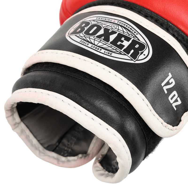 Рукавиці боксерські на липучці шкіряні BOXER 2023 10-12унцій Синій-чорний
