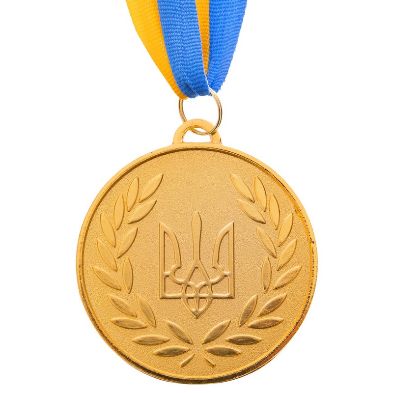 Медаль спортивна зі стрічкою Sport UKRAINE з українською символікою C-6864 ø6,5см золото, срібло, бронза