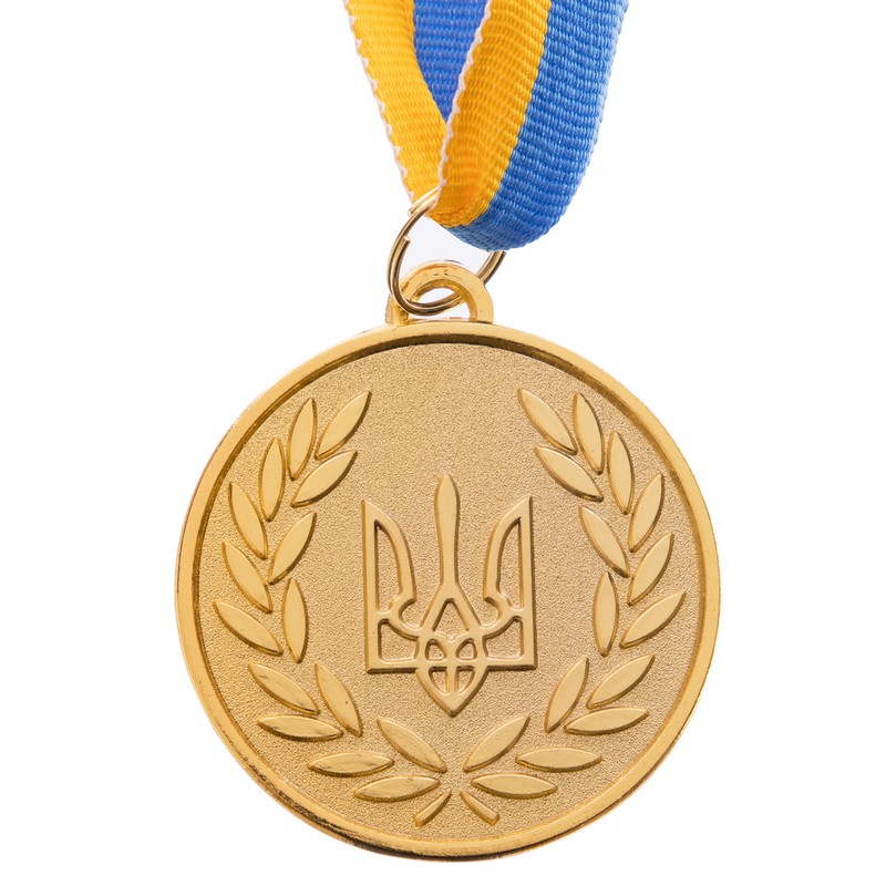 Заготовка спортивної медалі зі стрічкою Sport UKRAINE з українською символікою C-3241 ø5см золото, срібло, бронза