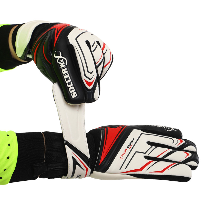 Рукавиці воротарські професійні із захистом пальців SOCCERMAX GK-4341 розмір 7-11 Білий-синій-блакитний