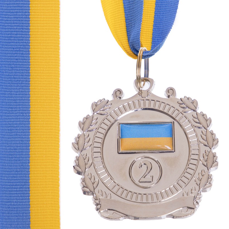 Медаль спортивна зі стрічкою Sport UKRAINE з українською символікою C-3162 ø5см золото, срібло, бронза