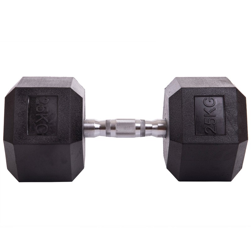 Гантель цільна шестигранна гексагональна обгумована Sport SC-80075-25 1шт 25кг чорний