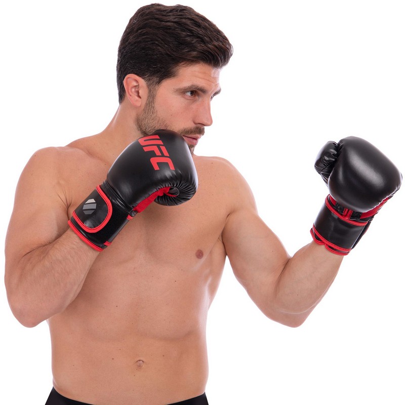 Рукавиці боксерські на липучці PU UFC Myau Thai Style UHK-69680 14 унцій чорний