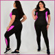 Жіночий спортивний костюм батал великих розмірів чорний з рожевими вставками