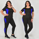Жіночий спортивний костюм батал великих розмірів чорний з синіми вставками