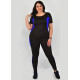 Жіночий спортивний костюм батал великих розмірів чорний з синіми вставками