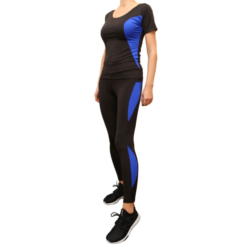 Жіночий спортивний костюм батал великих розмірів чорний з синіми вставками